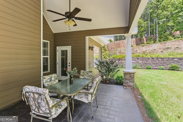 59 Grand Georgian Ct NE, Cartersville, GA 30121 - view of patio / terrace with a ceiling fan and outdoor dining area