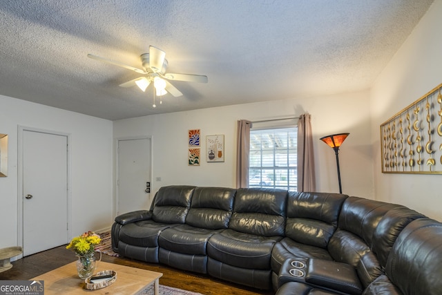 6 Oleander Ave, Savannah, GA 31404 - living area featuring wood finished floors, ceiling fan, and a textured ceiling