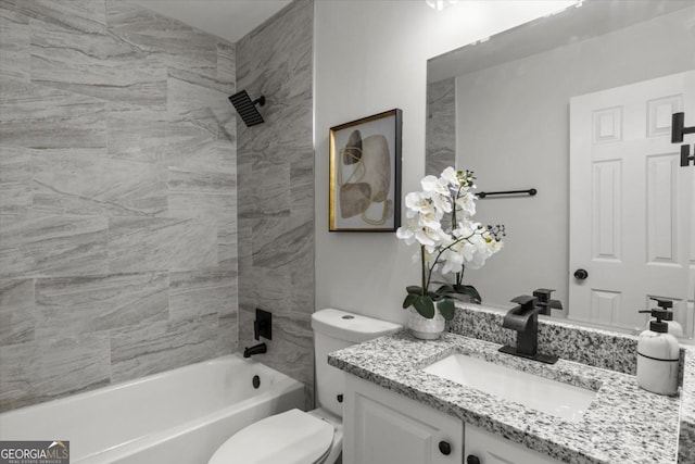 4912 Bayside Ct, Stone Mountain, GA 30088 - bathroom featuring toilet, vanity, and washtub / shower combination