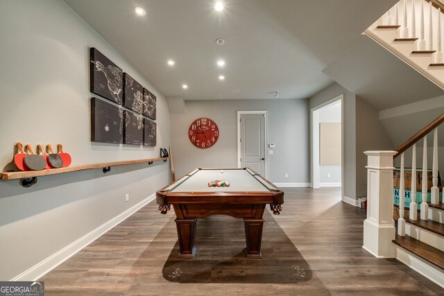 1849 Rock Springs Ln NE, Atlanta, GA 30324 - playroom with baseboards, wood finished floors, recessed lighting, and billiards table