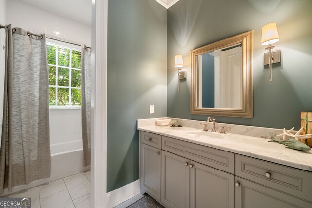 1849 Rock Springs Ln NE, Atlanta, GA 30324 - full bath featuring vanity, shower / bath combination with curtain, and baseboards
