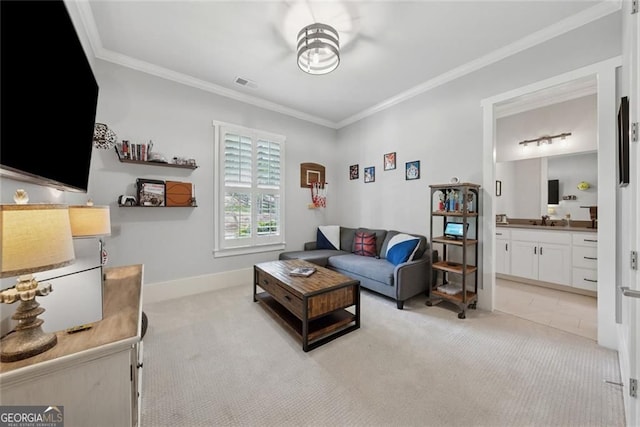 116 Serenity Lake Dr, Alpharetta, GA 30004 - living area with light carpet, crown molding, and baseboards