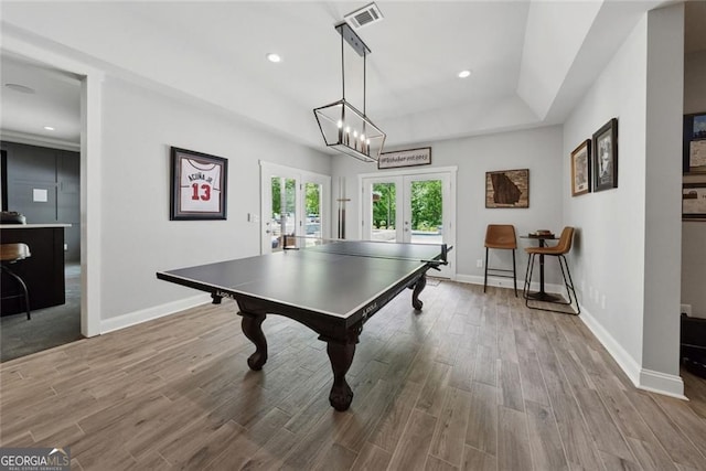 116 Serenity Lake Dr, Alpharetta, GA 30004 - playroom with french doors, wood finished floors, baseboards, and recessed lighting