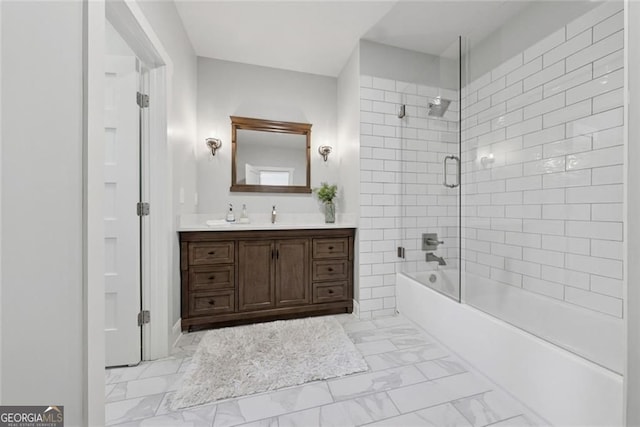 116 Serenity Lake Dr, Alpharetta, GA 30004 - bathroom with marble look tile flooring, vanity, and washtub / shower combination
