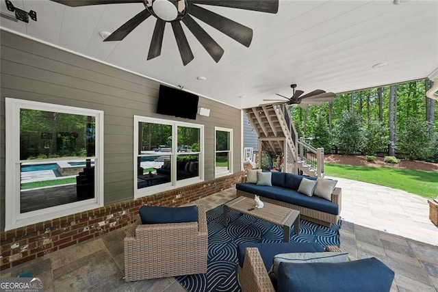 116 Serenity Lake Dr, Alpharetta, GA 30004 - view of patio featuring a ceiling fan, stairway, and an outdoor living space