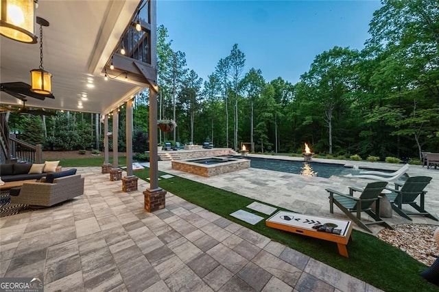 116 Serenity Lake Dr, Alpharetta, GA 30004 - view of patio featuring an outdoor living space and a pool with connected hot tub