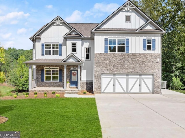 3616 Castoff Ct, Gainesville, GA 30506 - craftsman-style house with stone siding, board and batten siding, and concrete driveway