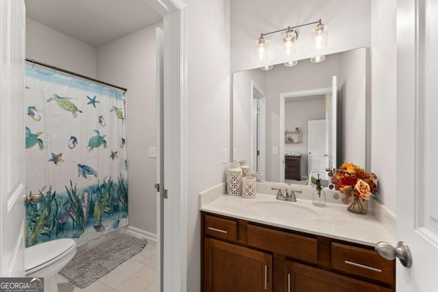 3616 Castoff Ct, Gainesville, GA 30506 - full bathroom featuring vanity, toilet, tile patterned floors, and a shower with curtain