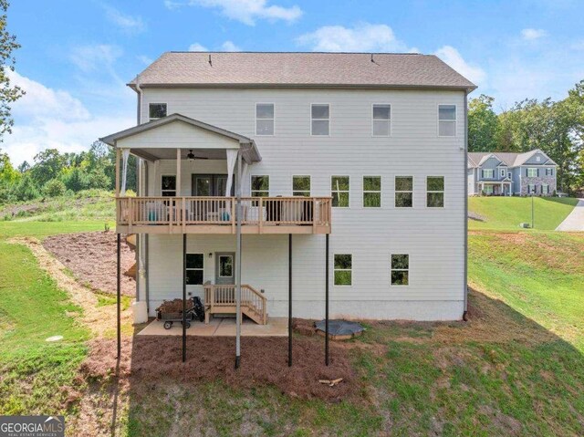 3616 Castoff Ct, Gainesville, GA 30506 - rear view of property featuring a ceiling fan, a lawn, a deck, and a patio