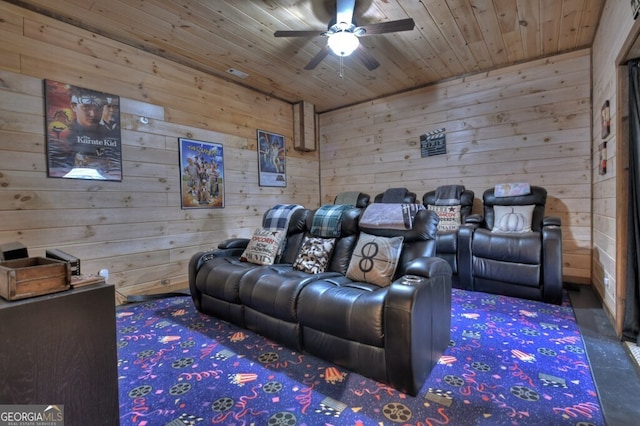 840 Deer Crest Rd, Blue Ridge, GA 30513 - cinema with ceiling fan, wooden walls, and wood ceiling