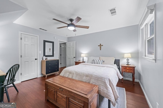 1870 Shoreline Trce, Grayson, GA 30017 - bedroom featuring dark wood-type flooring, baseboards, and a ceiling fan