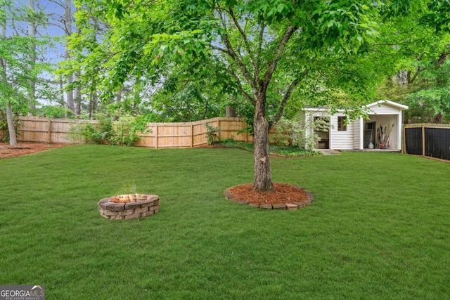 1870 Shoreline Trce, Grayson, GA 30017 - fenced backyard with an outbuilding and an outdoor fire pit