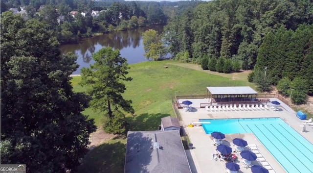 1870 Shoreline Trce, Grayson, GA 30017 - bird's eye view of a nearby body of water, a heavily wooded area, and a pool area