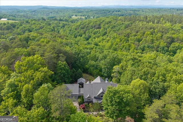 view from above of property with a forest