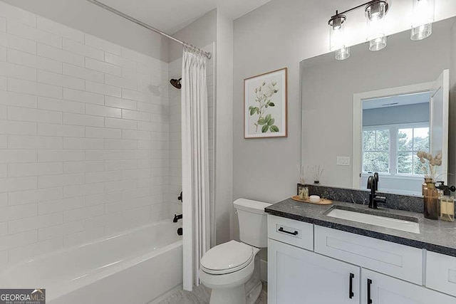 7620 Breeze Bay Rd, Cumming, GA 30041 - bathroom with toilet, shower / bath combination with curtain, and vanity
