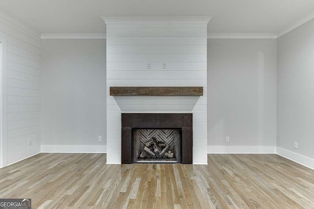 7620 Breeze Bay Rd, Cumming, GA 30041 - detailed view of ornamental molding, wood finished floors, a fireplace, and baseboards