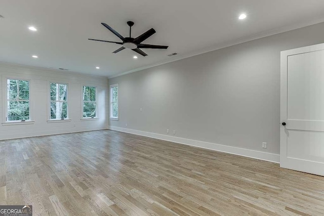 7620 Breeze Bay Rd, Cumming, GA 30041 - unfurnished room featuring crown molding, ceiling fan, light wood-type flooring, recessed lighting, and baseboards