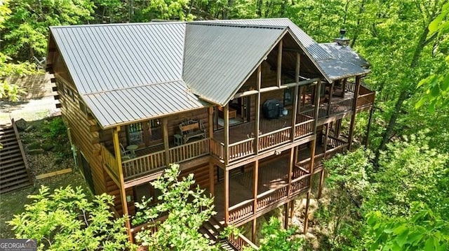 512 Picklesimer Mtn Rd, Morganton, GA 30560 - back of property featuring log siding, a deck, and metal roof