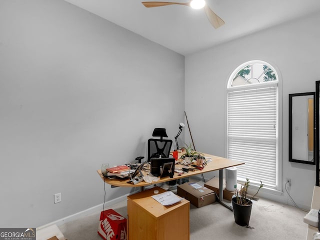 361 Brackin Trce, Grayson, GA 30017 - carpeted home office with a ceiling fan and baseboards