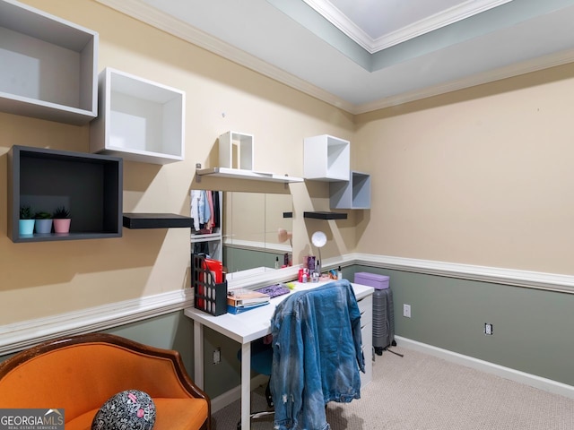 361 Brackin Trce, Grayson, GA 30017 - carpeted office with crown molding, baseboards, and a tray ceiling