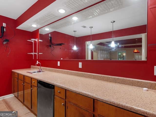 361 Brackin Trce, Grayson, GA 30017 - kitchen with a sink, pendant lighting, brown cabinets, dishwasher, and recessed lighting
