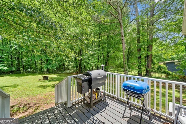 115 S Meadowcliff Cir, Carrollton, GA 30116 - wooden deck with a yard and a grill