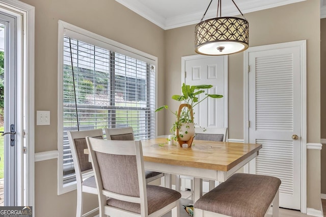 dining room featuring plenty of natural light and crown molding