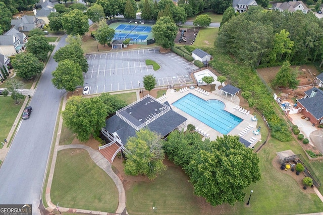 aerial view of a pool