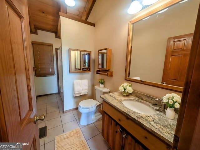 350 Left Turn Unit 15, Blue Ridge, GA 30513 - bathroom featuring tile patterned flooring, toilet, vanity, wooden ceiling, and a shower