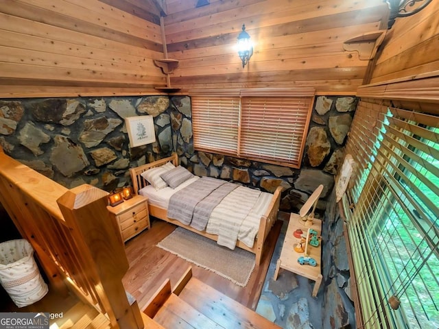 350 Left Turn Unit 15, Blue Ridge, GA 30513 - bedroom with wood finished floors and wood walls