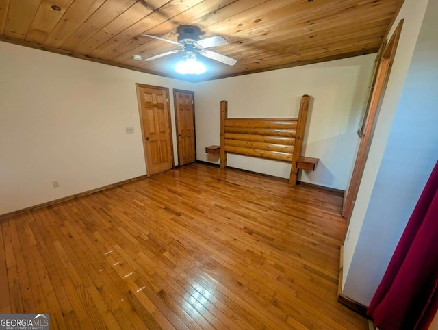350 Left Turn Unit 15, Blue Ridge, GA 30513 - unfurnished bedroom with light wood-style floors, wooden ceiling, baseboards, and a ceiling fan