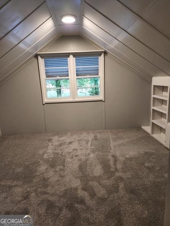 additional living space with lofted ceiling and carpet