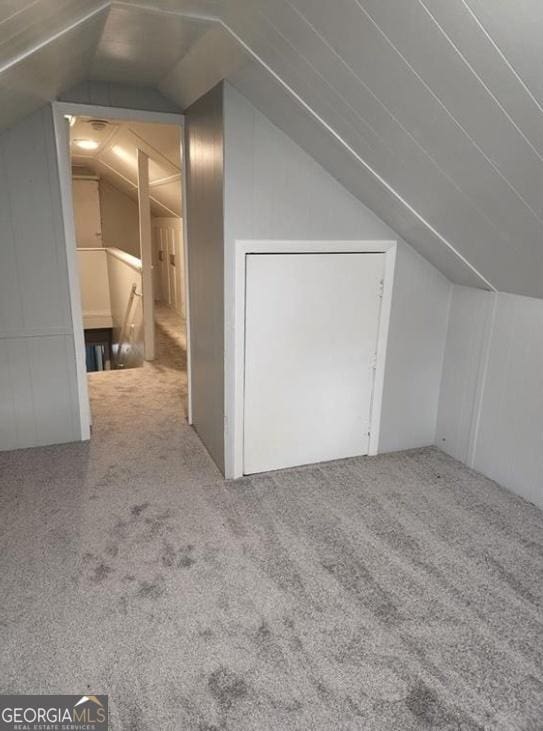 additional living space featuring carpet flooring and lofted ceiling