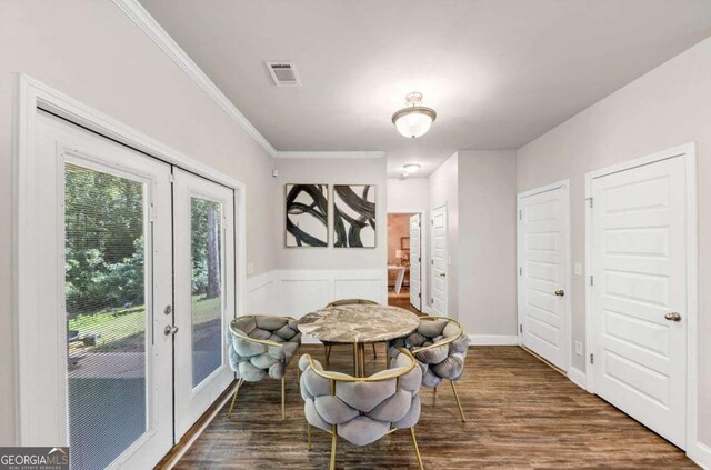139 Coldwater Ln, Griffin, GA 30224 - dining area with french doors, wood finished floors, and ornamental molding