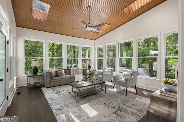 1260 Heards Ferry Rd, Sandy Springs, GA 30328 - sunroom featuring lofted ceiling, baseboards, healthy amount of natural light, wooden ceiling, and a skylight