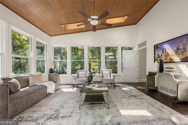 1260 Heards Ferry Rd, Sandy Springs, GA 30328 - sunroom / solarium featuring healthy amount of natural light, wooden ceiling, a skylight, lofted ceiling, and wood finished floors