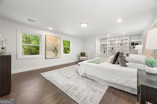 1260 Heards Ferry Rd, Sandy Springs, GA 30328 - bedroom featuring baseboards, ornamental molding, dark wood-style flooring, and recessed lighting