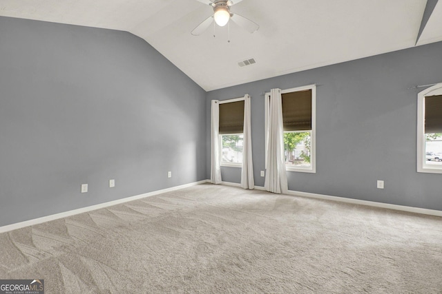 556 Poplar Bnd, Canton, GA 30114 - carpeted empty room featuring vaulted ceiling, a ceiling fan, and baseboards