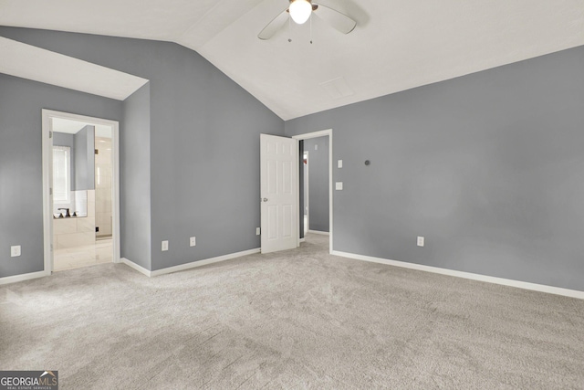 556 Poplar Bnd, Canton, GA 30114 - unfurnished bedroom featuring lofted ceiling, carpet flooring, ensuite bath, baseboards, and a ceiling fan