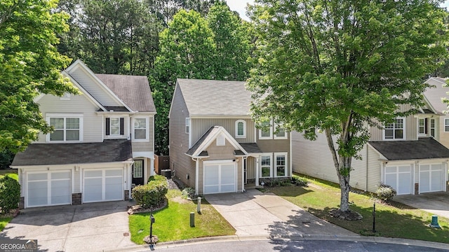 556 Poplar Bnd, Canton, GA 30114 - view of front of property with driveway, a garage, a front yard, a shingled roof, and stone siding