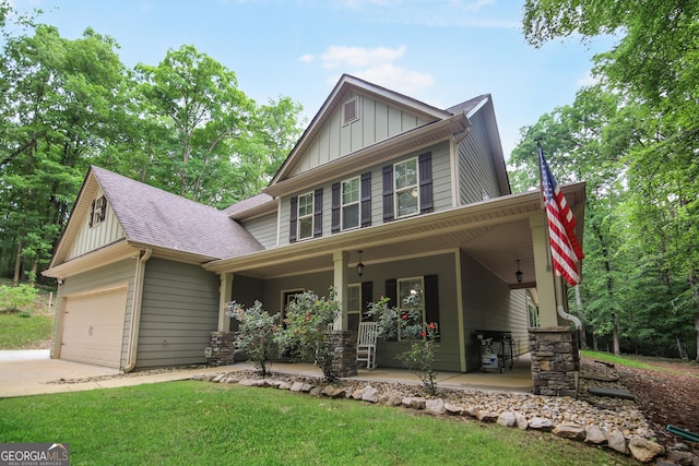 121 Hidden Springs Dr, Lagrange, GA 30240 - craftsman-style house featuring a porch, board and batten siding, a shingled roof, concrete driveway, and an attached garage