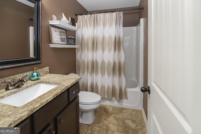 121 Hidden Springs Dr, Lagrange, GA 30240 - bathroom with stone tile flooring, toilet, vanity, and shower / tub combo