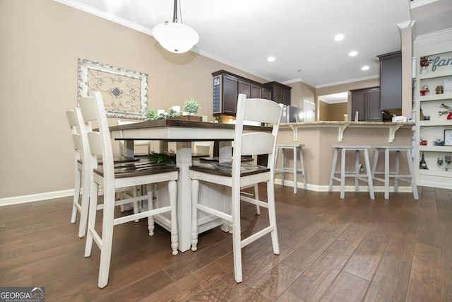 121 Hidden Springs Dr, Lagrange, GA 30240 - dining room featuring ornamental molding, dark wood finished floors, baseboards, and recessed lighting