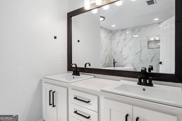 3078 Milford Chase SW, Marietta, GA 30008 - full bathroom featuring a marble finish shower and double vanity