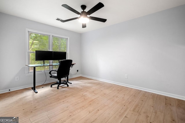 3078 Milford Chase SW, Marietta, GA 30008 - office with a ceiling fan, light wood-style floors, and baseboards