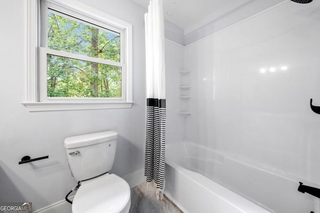 3078 Milford Chase SW, Marietta, GA 30008 - bathroom with baseboards, toilet, and shower / bath combination with curtain