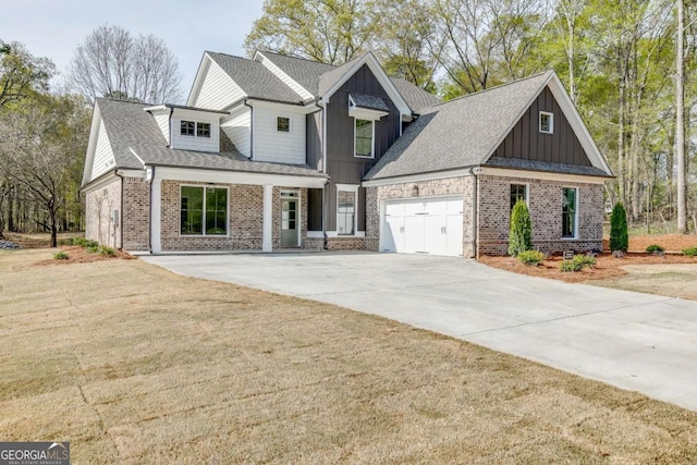 1241 Riverhill Dr, Bishop, GA 30621 - modern inspired farmhouse with brick siding, driveway, board and batten siding, and a garage