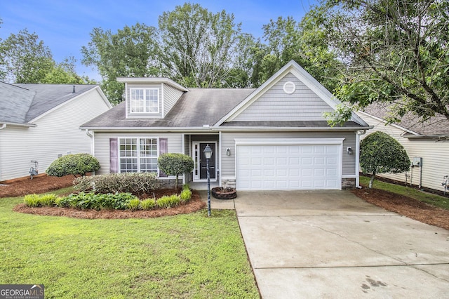 712 Brambling Way, Stockbridge, GA 30281 - view of front of house featuring an attached garage, a front lawn, driveway, and stone siding