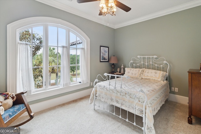 19410 Ga Highway 169, Claxton, GA 30417 - carpeted bedroom featuring crown molding, baseboards, and ceiling fan