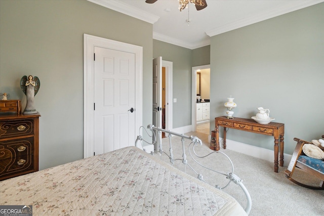19410 Ga Highway 169, Claxton, GA 30417 - carpeted bedroom with crown molding, a ceiling fan, and baseboards